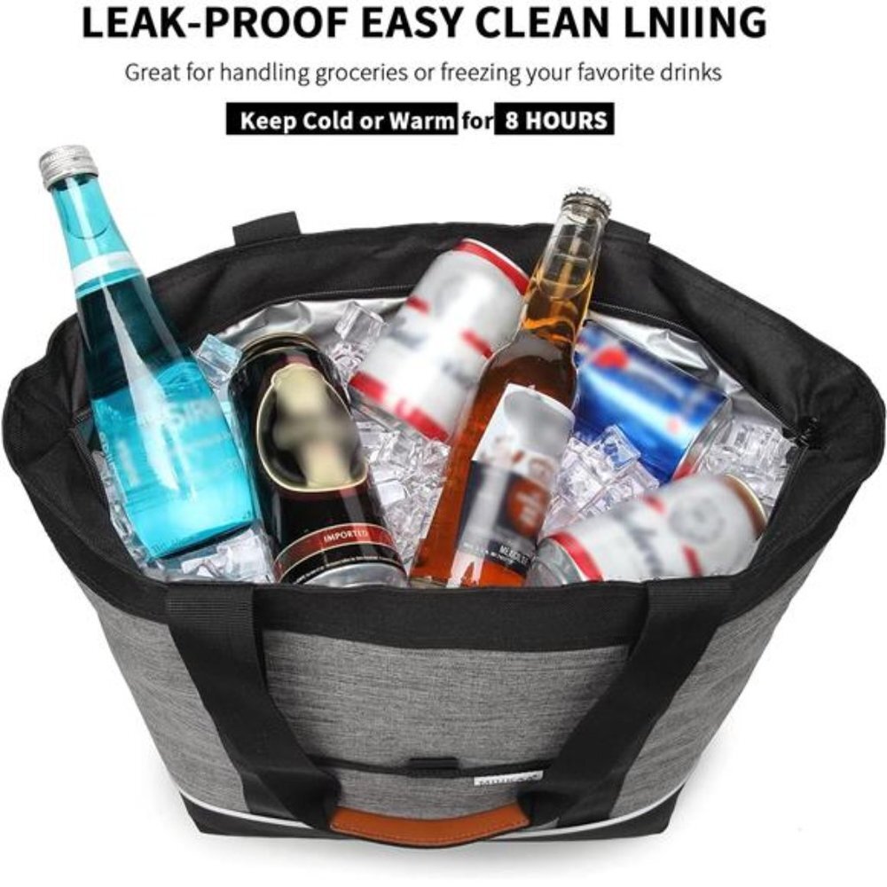 Large Insulated Cooler Bag Gray with Thermal Foam Insulation Reusable  Bag